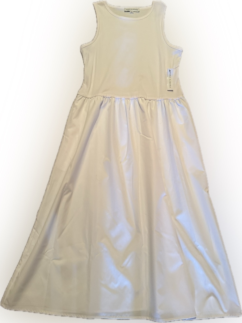 NWT Emma & Michele Sz XL White Ribbed Tank Top Maxi Dress w/ pockets